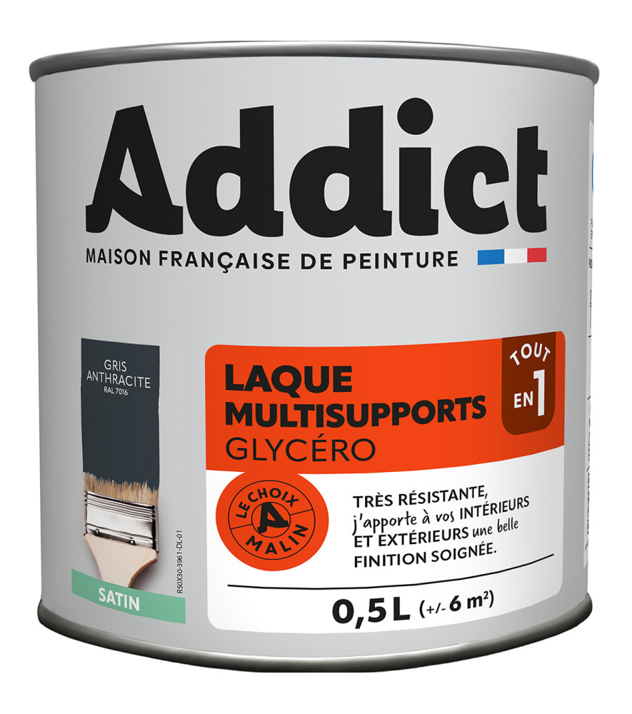 Laque ADDICT multi-supports satin manganèse-gris anthracite RAL 7016 0,5L Laque ADDICT multi-supports satin manganèse-gris anthracite RAL 7016 0,5L