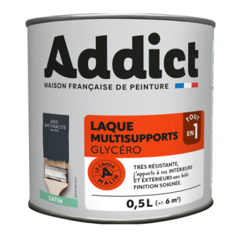 Laque ADDICT multi-supports satin manganèse-gris anthracite RAL 7016 0,5L