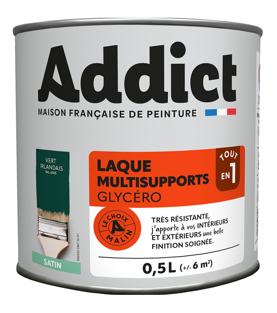 Laque ADDICT multi-supports satin vert irlandais RAL 6005 0,5L Laque ADDICT multi-supports satin vert irlandais RAL 6005 0,5L