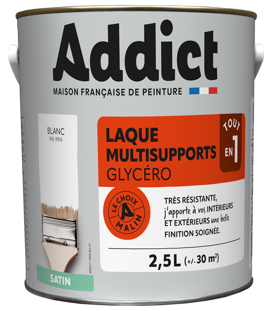Laque ADDICT multi-supports satin blanc RAL 9016 2,5L Laque ADDICT multi-supports satin blanc RAL 9016 2,5L