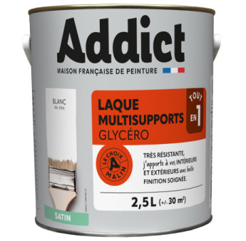 Laque ADDICT multi-supports satin blanc RAL 9016 2,5L