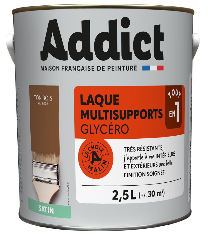Laque ADDICT multi-supports satin ton bois RAL 8003 2,5L Laque ADDICT multi-supports satin ton bois RAL 8003 2,5L