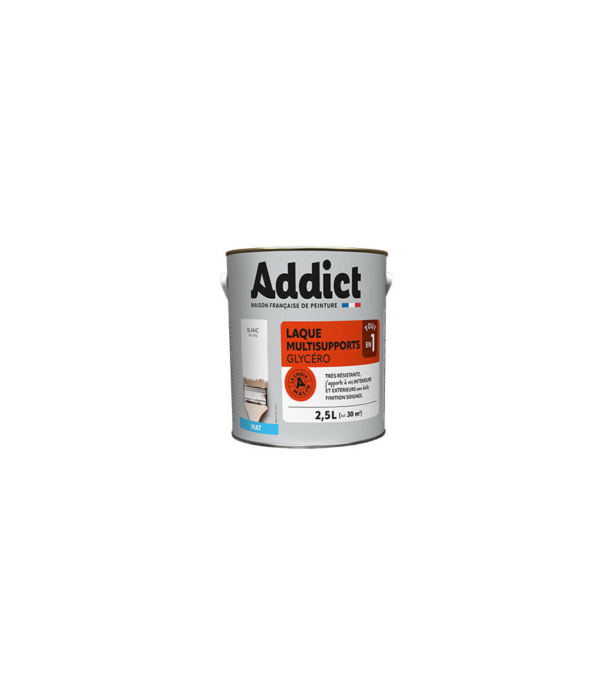 Laque ADDICT multi-supports mate blanc RAL 9016 2,5L Laque ADDICT multi-supports mate blanc RAL 9016 2,5L