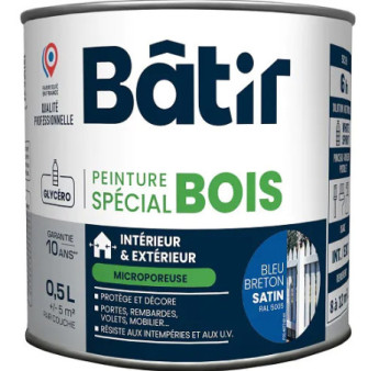 Peinture spécial bois satin BATIR  bleu breton ral 5005 0,5L