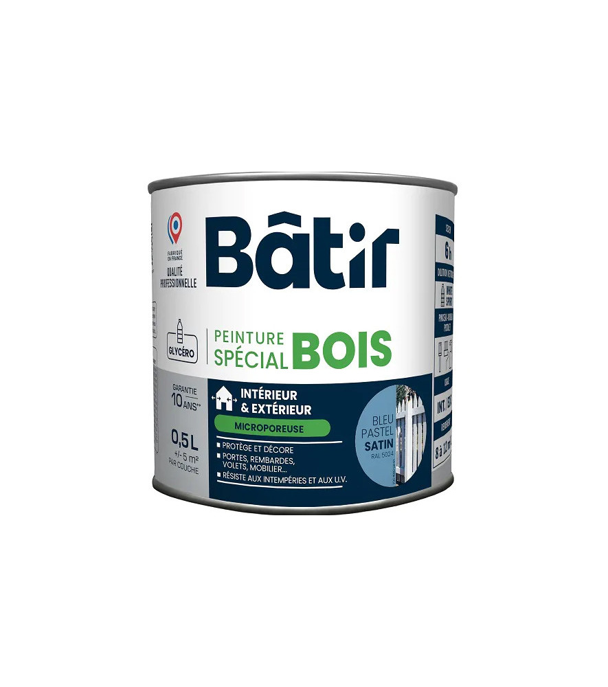 Peinture spécial bois satin BATIR bleu pastel ral 5024 0,5L Peinture spécial bois satin BATIR bleu pastel ral 5024 0,5L