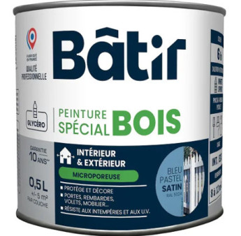Peinture spécial bois satin BATIR  bleu pastel ral 5024 0,5L