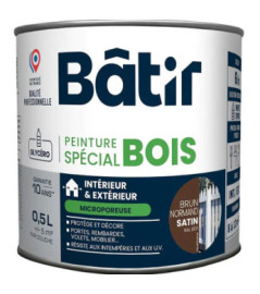 Peinture spécial bois satin BATIR  brun normand ral 8011 0,5L