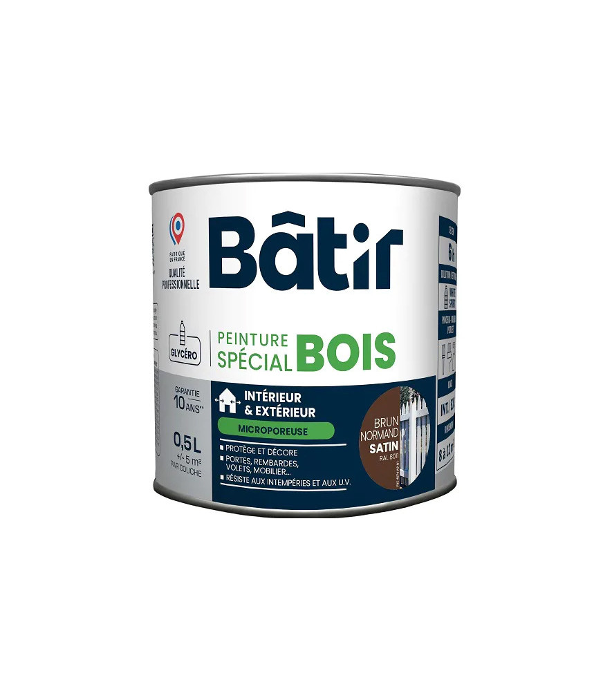 Peinture spécial bois satin BATIR brun normand ral 8011 0,5L Peinture spécial bois satin BATIR brun normand ral 8011 0,5L
