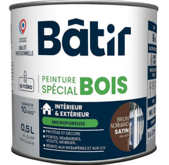 Peinture spécial bois satin BATIR  brun normand ral 8011 0,5L