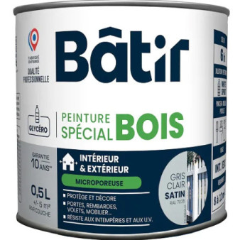 Peinture spécial bois satin BATIR  gris clair ral 7035 0,5L