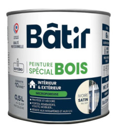 Peinture spécial bois satin BATIR  ivoire ral 9001 0,5L