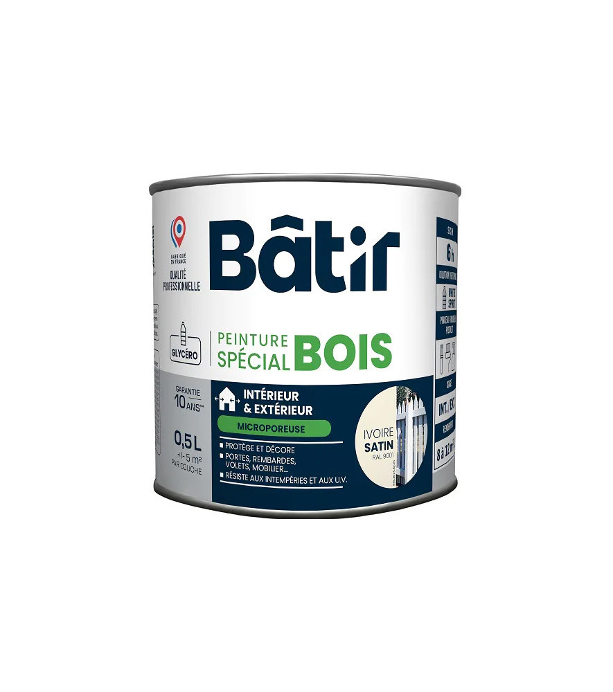 Peinture spécial bois satin BATIR ivoire ral 9001 0,5L Peinture spécial bois satin BATIR ivoire ral 9001 0,5L