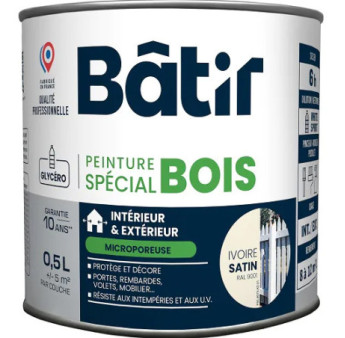 Peinture spécial bois satin BATIR  ivoire ral 9001 0,5L