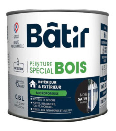 Peinture spécial bois satin BATIR  noir ral 9005 0,5L