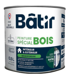 Peinture spécial bois satin BATIR  vert basque ral 6005 0,5L