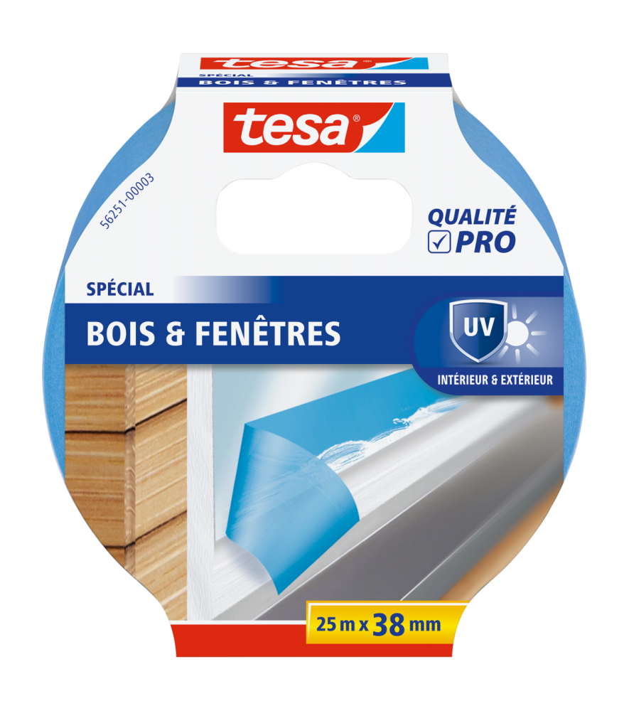 Adhésif de masquage Finitions Parfaites Special Bois et Fenêtres TESA bleu 25mx38m Adhésif de masquage Finitions Parfaites Special Bois et Fenêtres TESA bleu 25mx38m