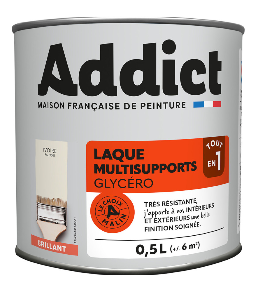 Laque ADDICT multi-supports brillante blanc cassé-ivoire RAL 9001 0,5L Laque ADDICT multi-supports brillante blanc cassé-ivoire RAL 9001 0,5L