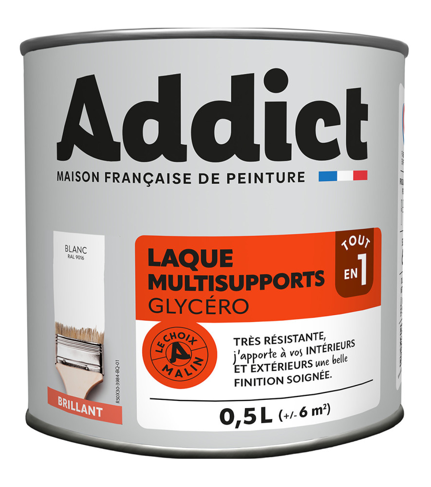 Laque ADDICT multi-supports brillante blanc RAl 9016 0,5L Laque ADDICT multi-supports brillante blanc RAl 9016 0,5L
