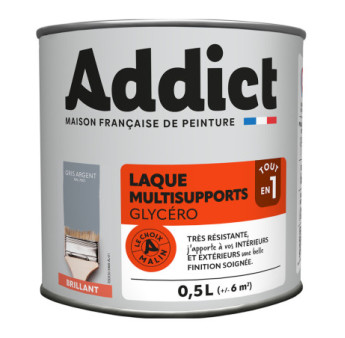 Laque ADDICT multi-supports brillante gris minéral-gris argent RAL 7001 0,5L