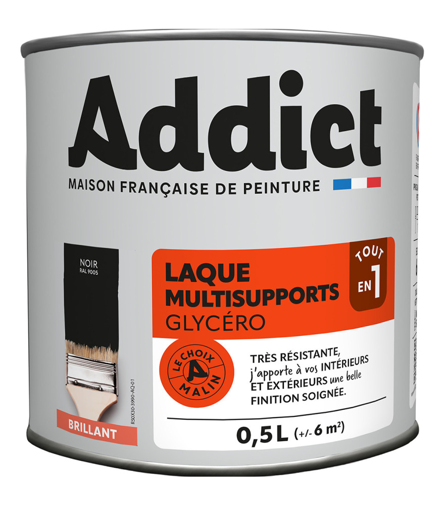 Laque ADDICT multi-supports brillante noir RAL 9005 0,5L Laque ADDICT multi-supports brillante noir RAL 9005 0,5L