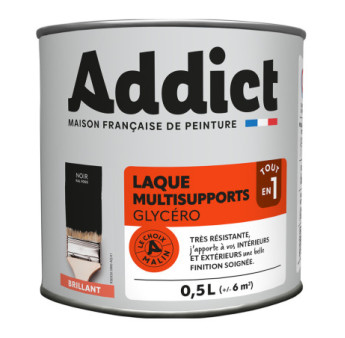 Laque ADDICT multi-supports brillante noir RAL 9005 0,5L