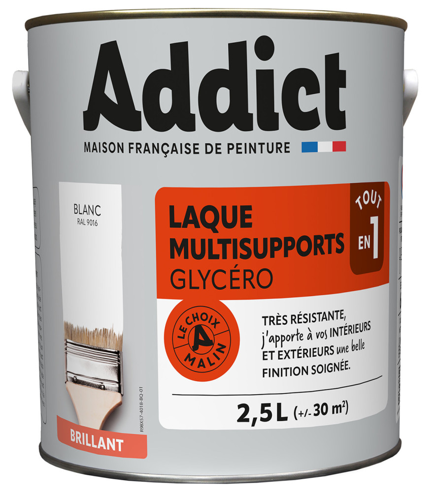 Laque ADDICT multi-supports brillante blanc RAL 9016 2,5L Laque ADDICT multi-supports brillante blanc RAL 9016 2,5L