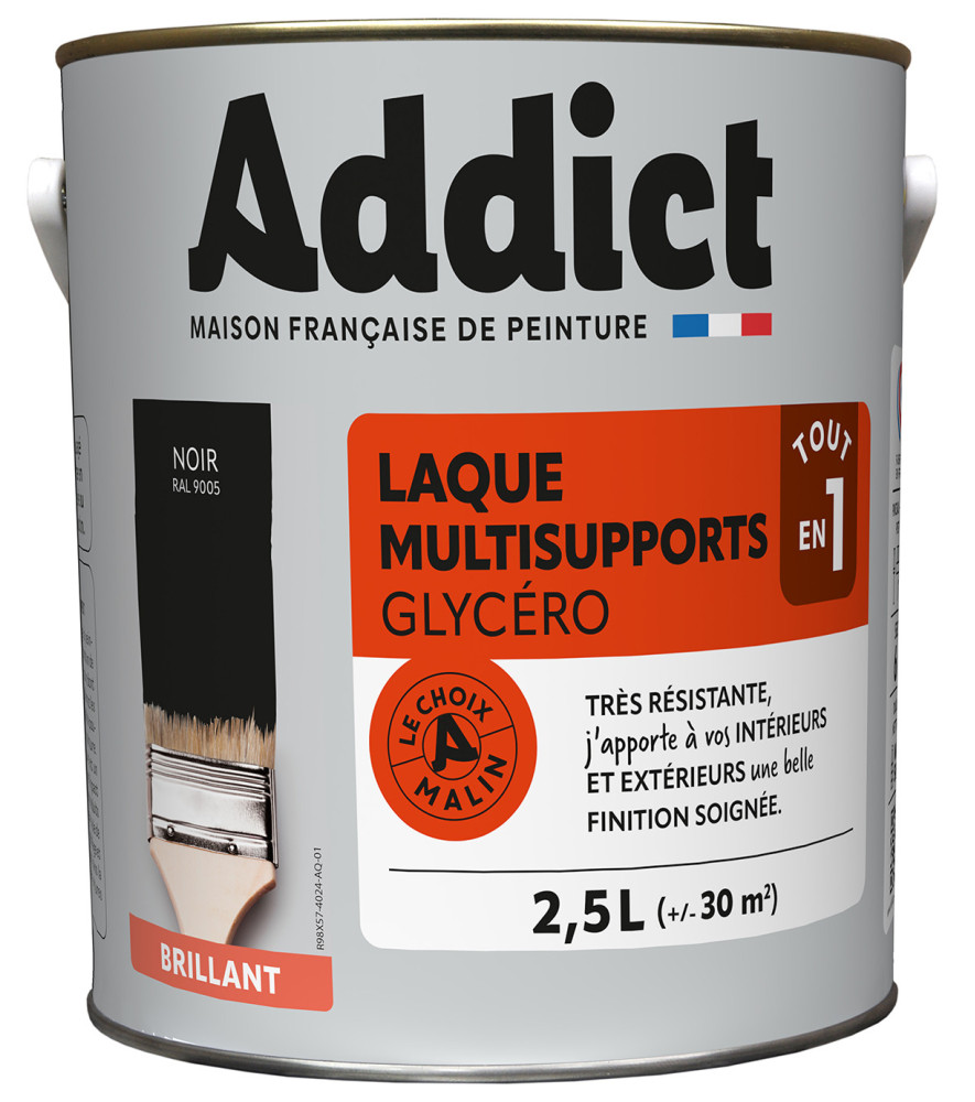 Laque ADDICT multi-supports brillante noir RAL 9005 2,5L Laque ADDICT multi-supports brillante noir RAL 9005 2,5L