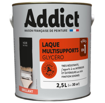Laque ADDICT multi-supports brillante noir RAL 9005 2,5L