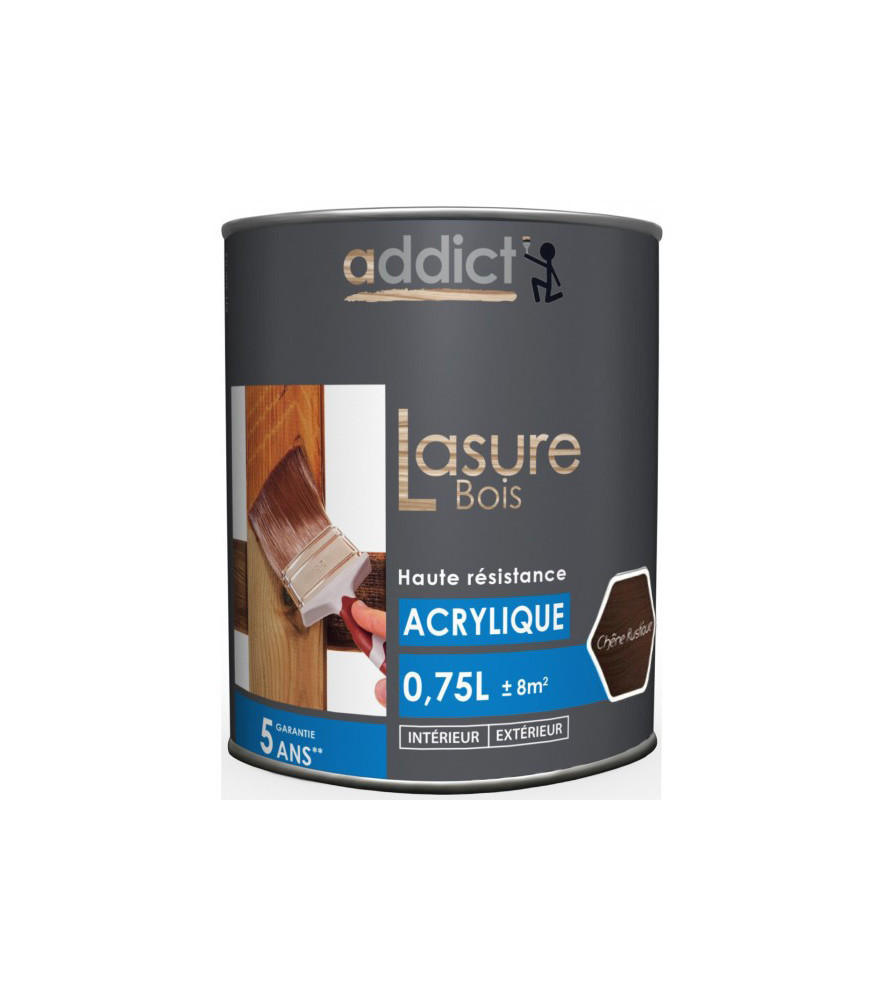 Lasure bois ADDICT acrylique chêne rustique 0,75L Lasure bois ADDICT acrylique chêne rustique 0,75L