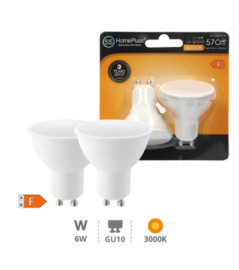 Pack 2 ampoules LED GU10 dichroique 6W 3000K