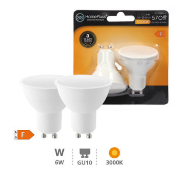 Pack 2 ampoules LED GU10 dichroique 6W 3000K
