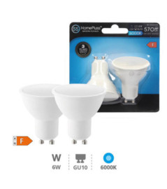 Pack 2 ampoules LED GU10 dichroique 6W 6000K