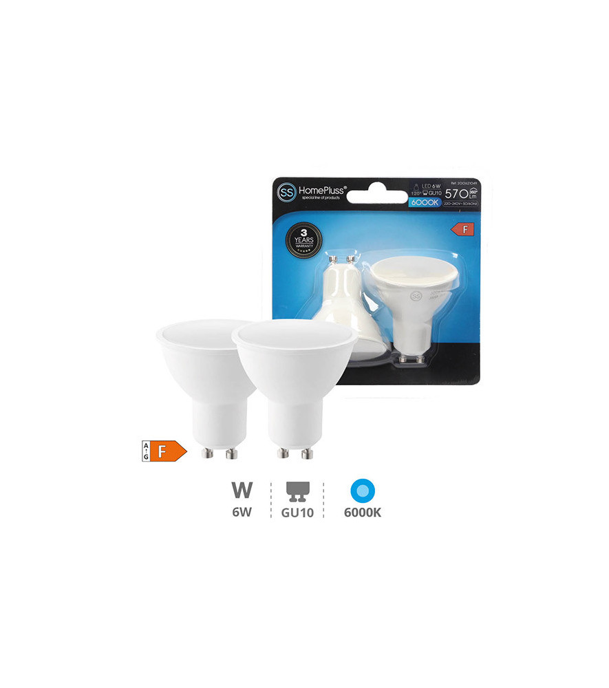 Pack 2 ampoules LED GU10 dichroique 6W 6000K Pack 2 ampoules LED GU10 dichroique 6W 6000K