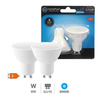 Pack 2 ampoules LED GU10 dichroique 6W 6000K