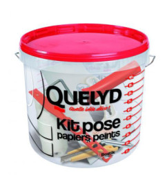 Kit de pose papier peints QUELYD : 1 seau doseur + 1 Rouleau à encoller + 1 fil à plomb + 1 cutter + 1 spatule à maroufler + 1 m