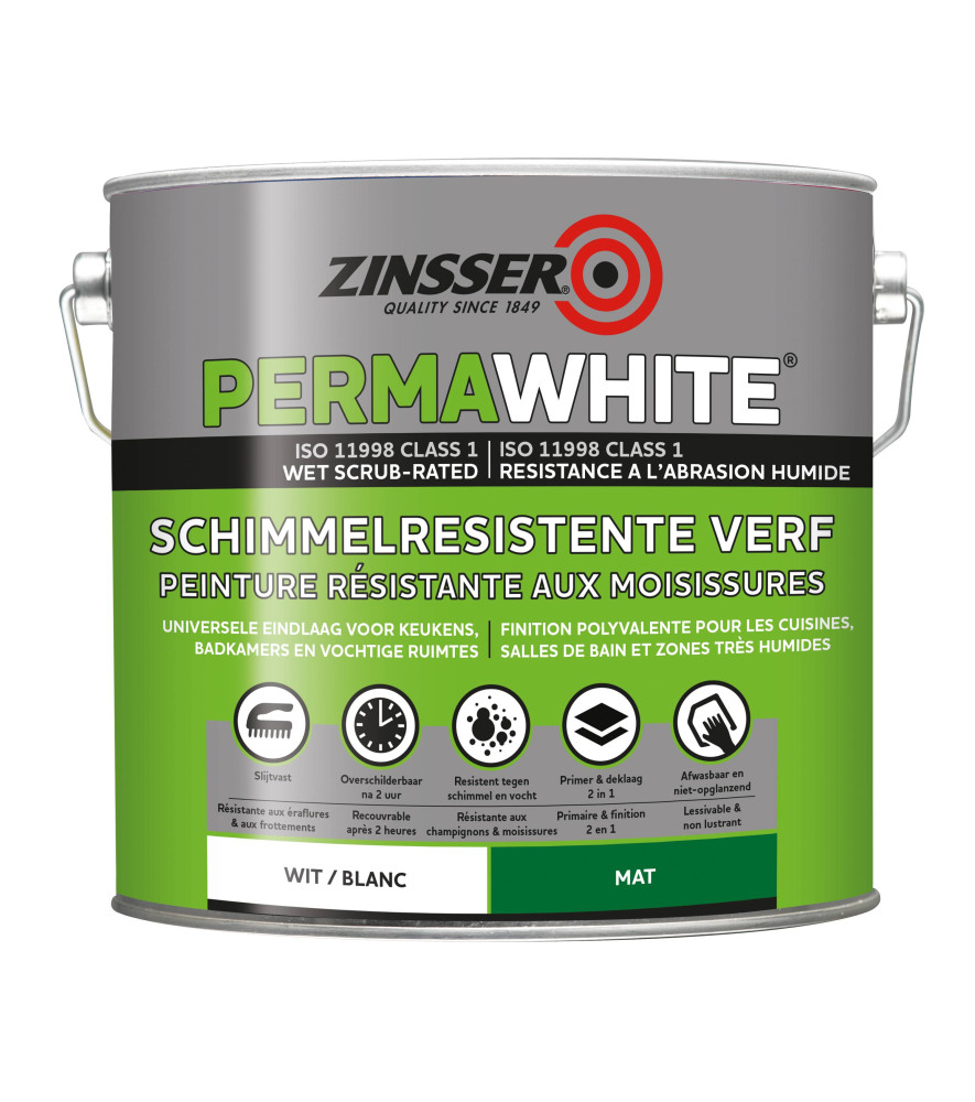 Peinture ZINSSER Permawhite mat velours blanc 2,5L Peinture ZINSSER Permawhite mat velours blanc 2,5L
