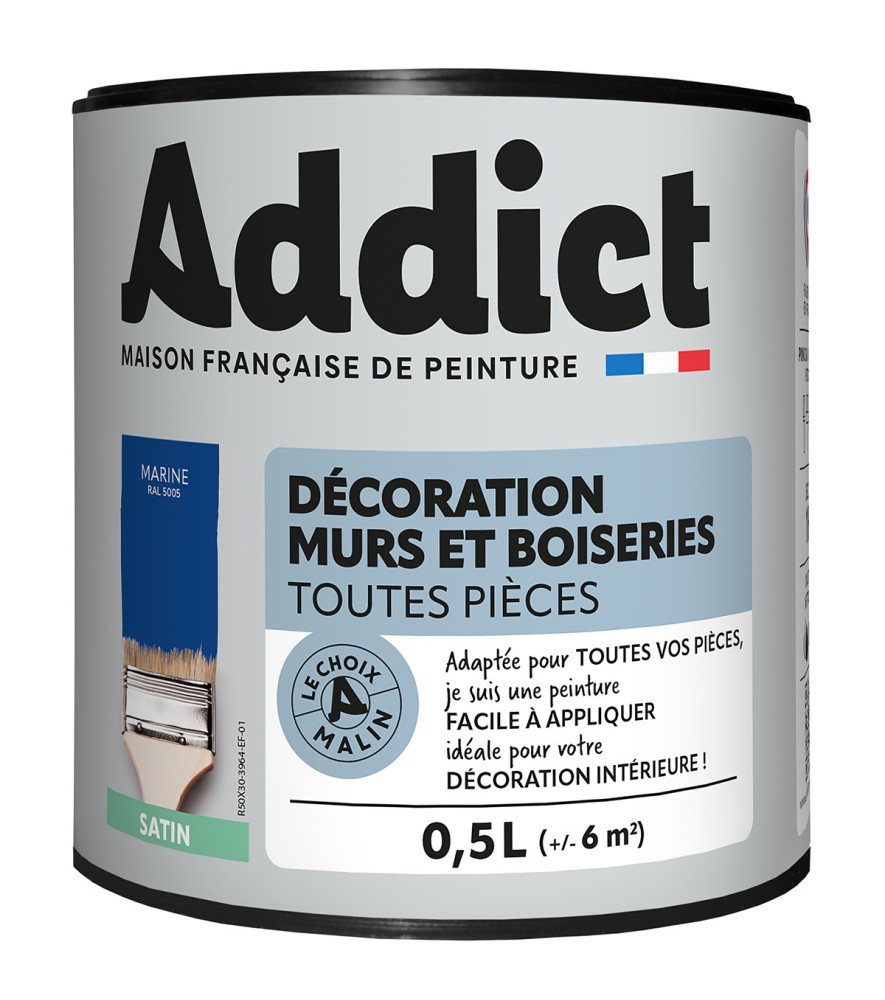 Peinture ADDICT Déco.M&Bois satin marine 0,5L Peinture ADDICT Déco.M&Bois satin marine 0,5L