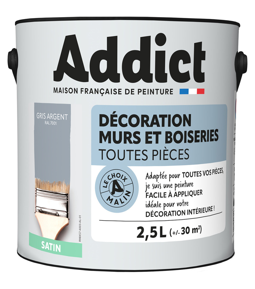 Peinture ADDICT Déco.M&Bois satin béton-gris argent 2,5L Peinture ADDICT Déco.M&Bois satin béton-gris argent 2,5L