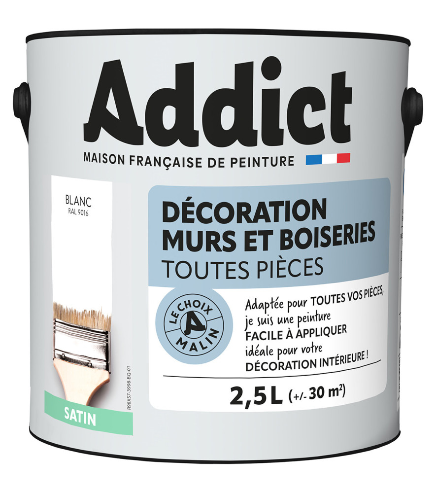 Peinture ADDICT Déco.M&Bois satin blanc 2,5L Peinture ADDICT Déco.M&Bois satin blanc 2,5L