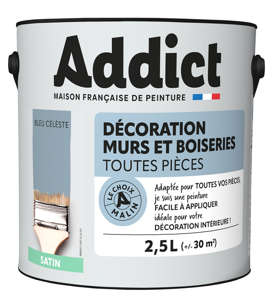 Peinture ADDICT Déco.M&Bois satin bleu céleste 2,5L Peinture ADDICT Déco.M&Bois satin bleu céleste 2,5L