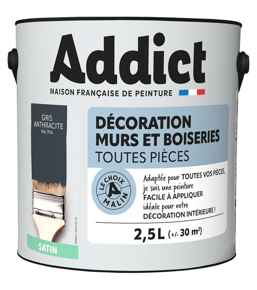 Peinture ADDICT Déco.M&Bois satin manganèse-gris anthracite 2,5L Peinture ADDICT Déco.M&Bois satin manganèse-gris anthracite 2,5L