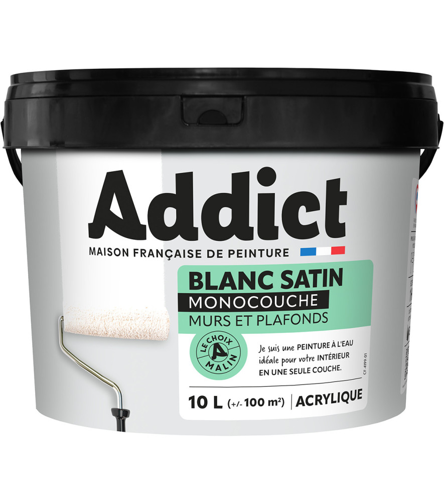 Peinture ADDICT acrylique satin monocouche blanc 10L Peinture ADDICT acrylique satin monocouche blanc 10L