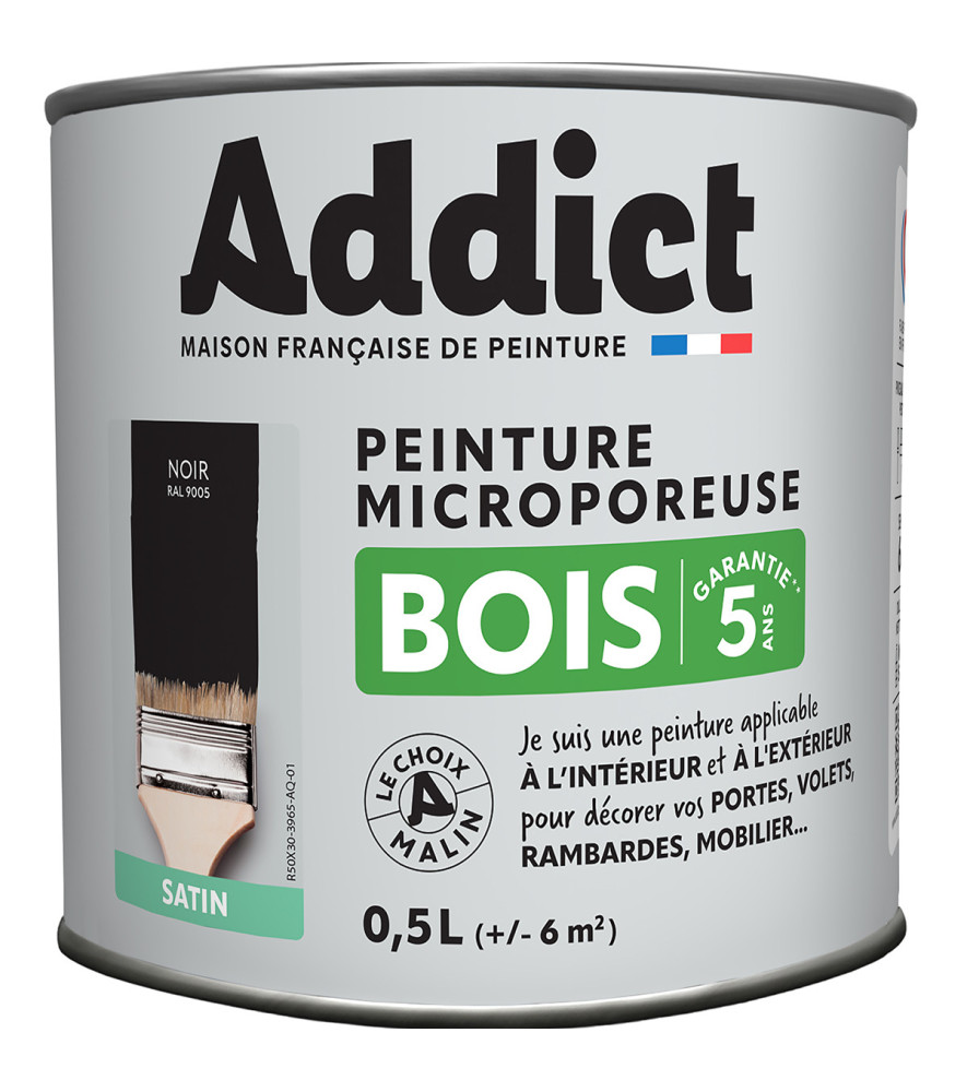 Peinture bois ADDICT glycéro satin noir RAL 9005 0,5L Peinture bois ADDICT glycéro satin noir RAL 9005 0,5L