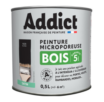 Peinture bois ADDICT glycéro satin noir RAL 9005 0,5L
