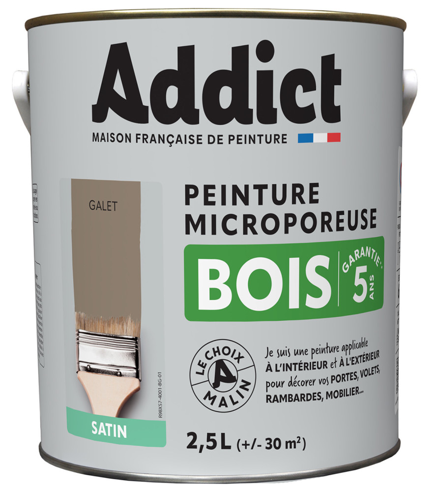 Peinture bois ADDICT glycéro satin galet 2,5L Peinture bois ADDICT glycéro satin galet 2,5L