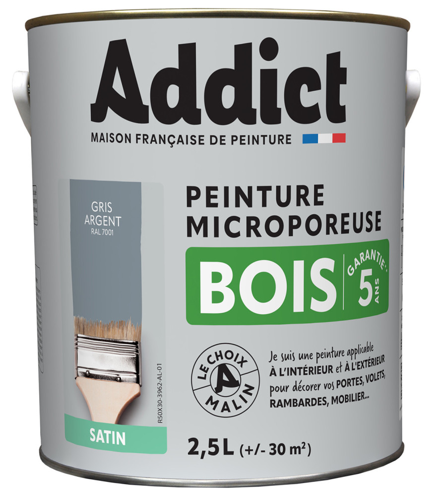 Peinture bois ADDICT glycéro satin gris minéral-gris argent RAL 7001 2,5L Peinture bois ADDICT glycéro satin gris minéral-gris argent RAL 7001 2,5L