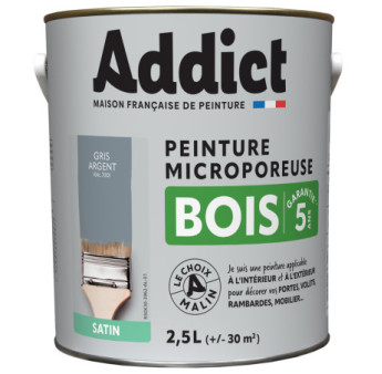 Peinture bois ADDICT glycéro satin gris minéral-gris argent RAL 7001 2,5L