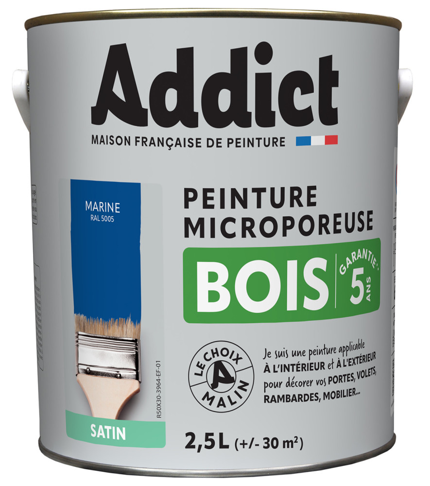 Peinture bois ADDICT glycéro satin marine RAL 5005 2,5L Peinture bois ADDICT glycéro satin marine RAL 5005 2,5L