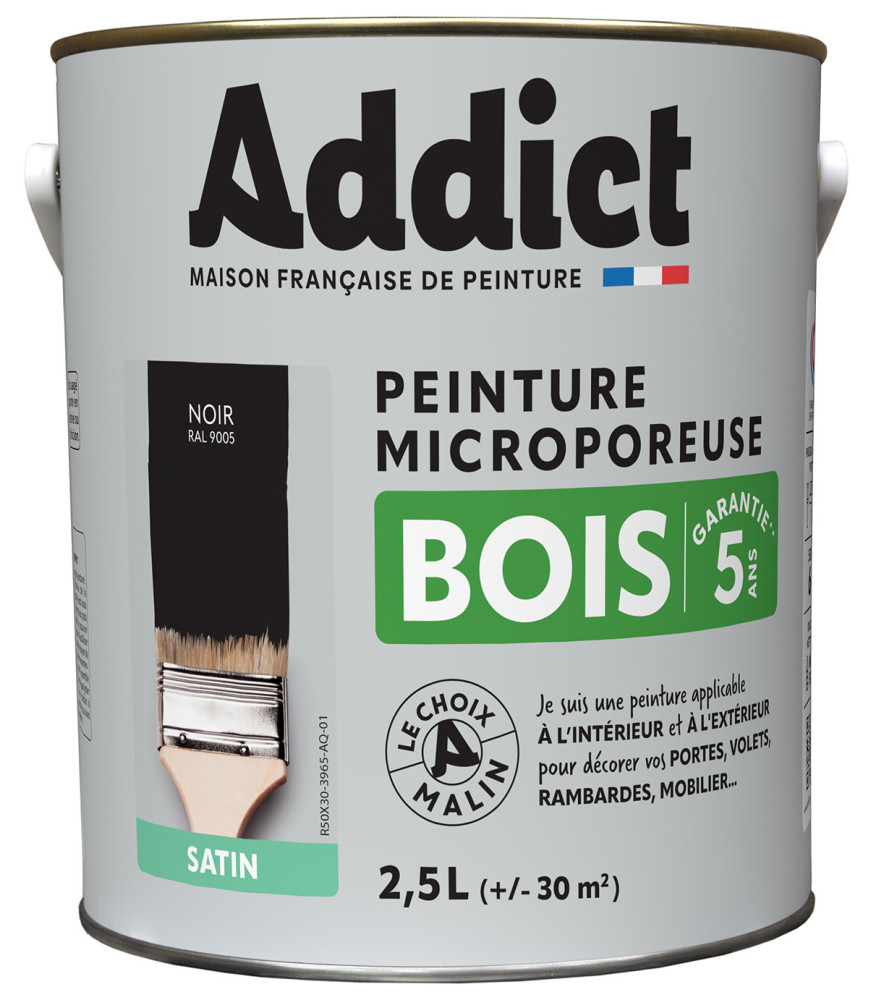 Peinture bois ADDICT glycéro satin noir RAL 9005 2,5L Peinture bois ADDICT glycéro satin noir RAL 9005 2,5L