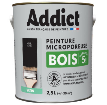 Peinture bois ADDICT glycéro satin noir RAL 9005 2,5L